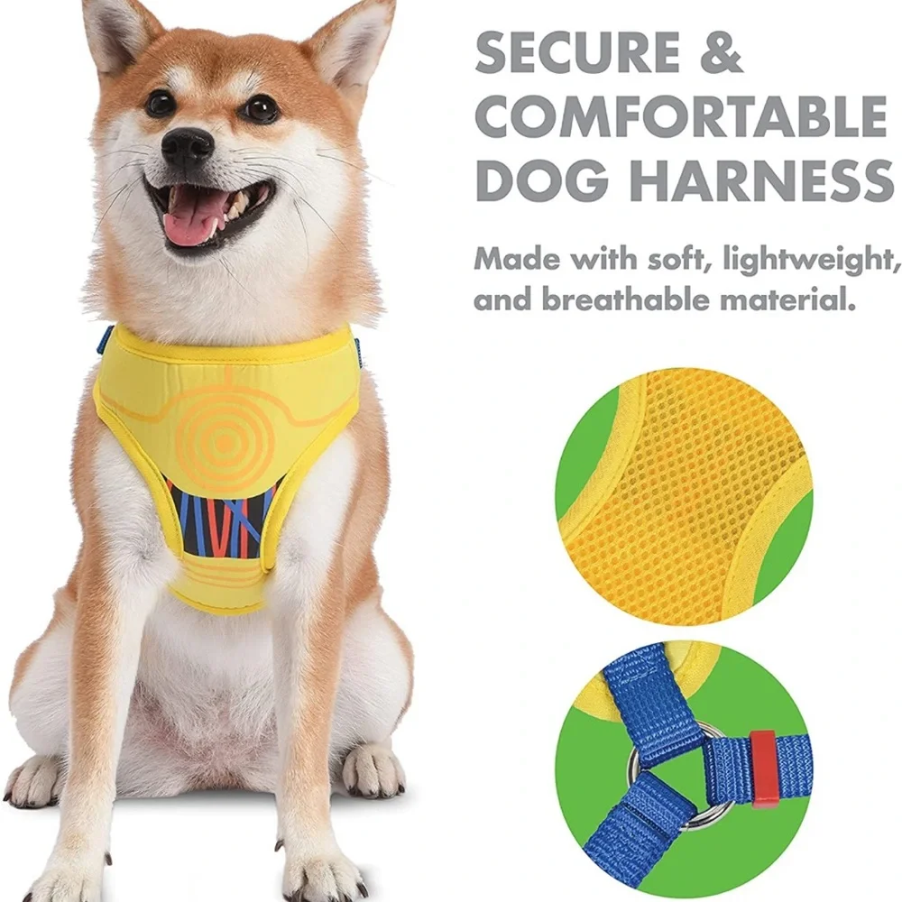 Yellow STAR WARS C3PO No Pull Dog Harness for Large Dogs, Machine Washable
